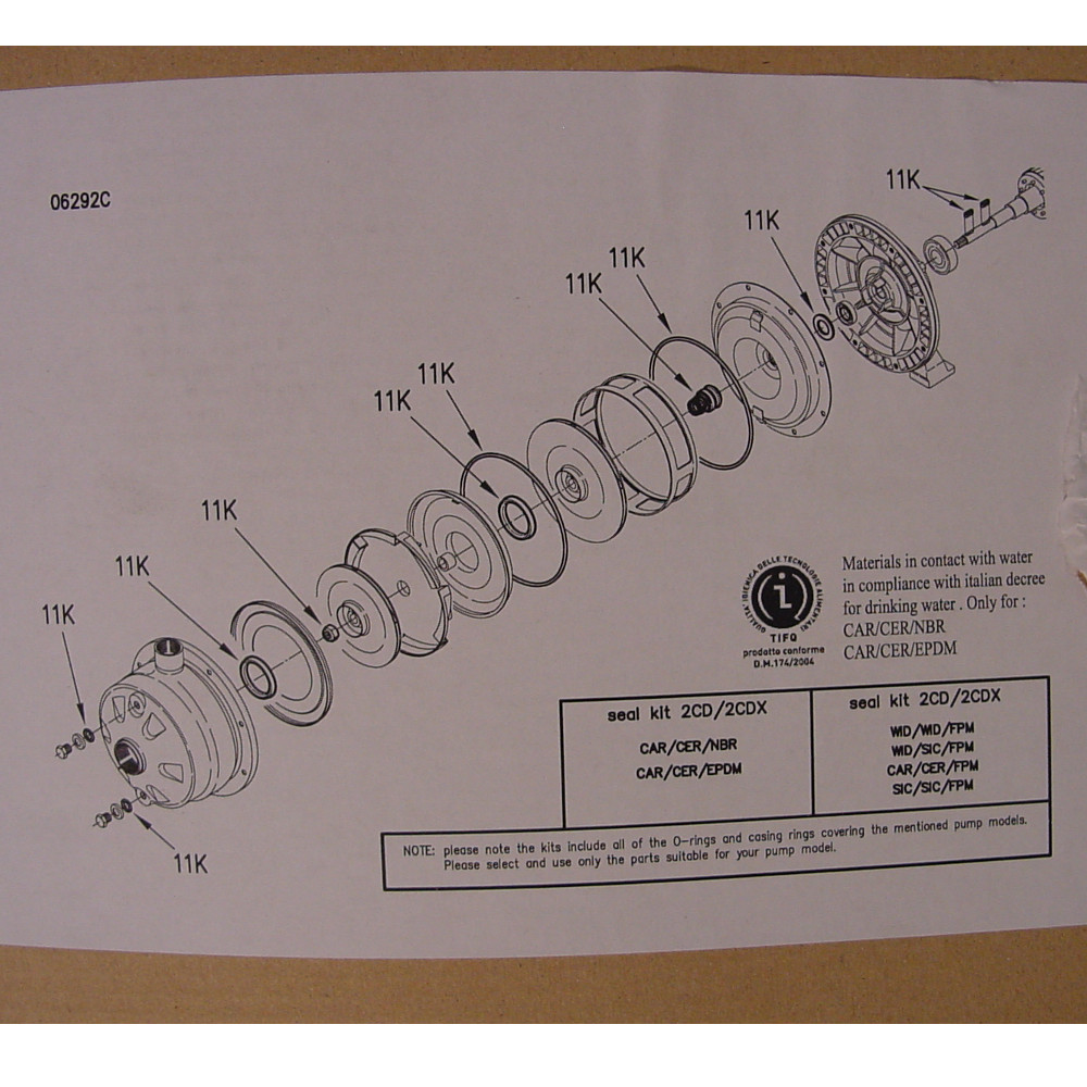 Ebara sealkit 2CDX-HS Sic-Sic Viton